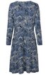 Knielanges Kleid in Blautönen mit weißem floralen Muster, langer Ärmel, Rundhalsausschnitt, leicht ausgestellter Rock