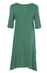 Grünes knielanges Kleid, schlicht, rundhalsausschnitt, halblange Ärmel, leicht ausgestellte Form