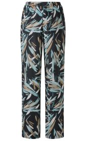 Viskose-Hose mit weitem Bein, elastischem Bund, schwarzem Hintergrund und abstraktem Muster in Blau-, Beige- und Weißtönen