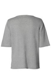 Leinen-Mix-Pullover in Hellgrau, Rückansicht, kurzen Ärmeln, Rundhalsausschnitt, locker geschnitten, feine Strickstruktur, gerade gesäumt, schlichtes Design