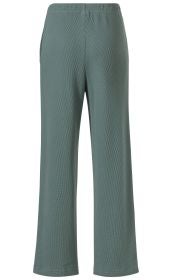 Grüne Baumwoll-Hose in geradem Schnitt, mit elastischem Bund und seitlichen Eingrifftaschen, feine Struktur, knöchellang, legere Passform