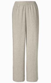 beige Viskose-Mix-Hose mit weitem Bein, elastischem Bund und lockerem Schnitt, einfarbig, ohne Muster oder Verzierungen, leichter Stoff mit feiner Textur