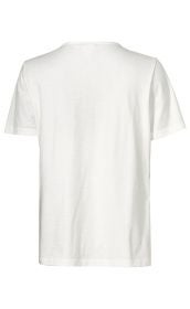 Rückansicht eines schlichten weißen Baumwoll-Shirts mit kurzen Ärmeln und Rundhalsausschnitt, ohne Muster oder Verzierungen, auf weißem Hintergrund.