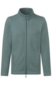 grüne gesteppte Fleecejacke mit Stehkragen, durchgehendem Reißverschluss und seitlichen Eingrifftaschen, mattes Material mit floralem Muster, langärmlig, gerade geschnitten