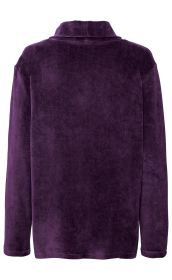 lila langärmeliges Fleece-Oberteil mit hohem Kragen, Rückansicht, weiches flauschiges Material, schlichtes Design