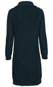 Baumwoll-Kleid in Dunkelblau, langärmelig, gerader Schnitt, gerippte Strickstruktur, umgeschlagener Kragen, Saum mit seitlichen Schlitzen, Rückenansicht