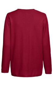 Baumwoll-Pullover in Dunkelrot, Rückansicht, Langarm, gerader Schnitt, Rundhalsausschnitt, ohne Muster oder Verzierungen, einfache und schlichte Optik