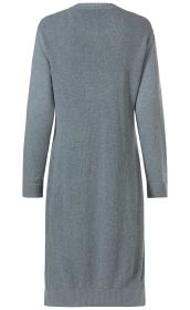 Baumwoll-Mix-Kleid in Grau, Rückansicht, langärmelig, knielang, mit geripptem Saum und Ärmelbündchen, Feinstrickmaterial, lässiger Schnitt