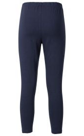 Dunkelblaue Baumwoll-Mix-Leggings in schmaler Passform mit elastischem Bund, Rückansicht, knöchellang, ohne Muster oder Verzierungen, glatter Stoff, schlichtes Design