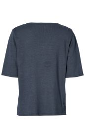 Leinen-Mix-Pullover in Dunkelblau, kurze Ärmel, grobmaschig gestrickt, gerade Passform, Rückansicht, unifarben, locker sitzend, Rundhalsausschnitt, schlichtes Design