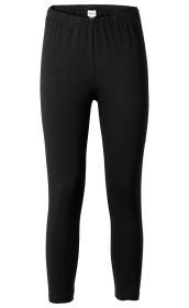Schwarze Baumwoll-Mix-Leggings, eng anliegend, elastischer Bund, knöchellang, ohne Muster oder Verzierungen, schlichtes Design, Vorderansicht auf weißem Hintergrund