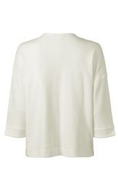 Baumwoll-Mix-Shirt in Weiß, Rückansicht, locker geschnitten mit 3/4-langen Ärmeln, strukturierter Stoff, rundem Halsausschnitt, legerer Saumabschluss