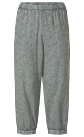 graue Baumwoll-Hose mit elastischem Bund, lockerer Schnitt, floral besticktes Muster, Bündchen am Beinabschluss, legere Passform