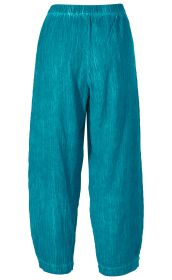 türkisfarbene Viskose-Mix Hose mit weitem Bein, elastischem Bund und feiner Crinkle-Optik