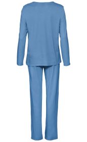 Baumwoll-Pyjama-Set in Hellblau, langärmliges Oberteil und lange Hose, Rückansicht, schlichter Stil ohne Muster, bequemer Schnitt