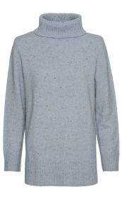 hellblauer Rollkragenpullover aus grob gestricktem Material mit leichtem Strukturmuster, langen Ärmeln, geripptem Bund und Ärmelsäumen, unisex-Design