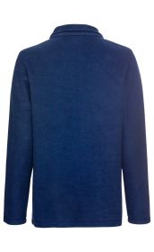 Baumwoll-Jacke dunkelblau, Rückansicht, langärmlig, leichter Stoff, klassischer Kragen, gerade geschnitten, schlichte Optik, keine Verzierungen, einfache Nahtführung, komfortables Design, lässig und vielseitig tragbar