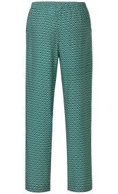 Viskose-Hose mit elastischem Bund, gerade geschnitten, gemustert mit grünem geometrischem Rautendesign auf hellgrünem Hintergrund
