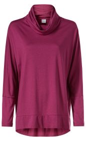 Baumwoll-Mix-Shirt in dunkelrosa mit weitem Rollkragen, langen Ärmeln und lockerem, leicht verlängertem Saum hinten