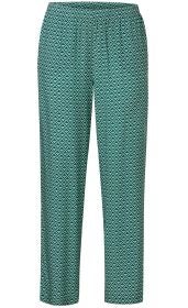 Grüne Viskose-Hose mit elastischem Bund und geometrischem Muster aus Rauten und Dreiecken, gerade geschnitten, knöchellang, leichte Stoffqualität, für Damen geeignet