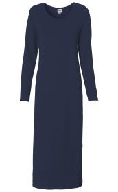 dunkelblaues Viskose-Mix-Kleid mit langen Ärmeln, rundem Ausschnitt, knielang, schlicht ohne Muster oder Verzierungen