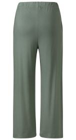Damen Viskose-Mix-Hose in legerer Passform, olivgrün, elastischer Bund, gerade, weite Beine, knöchellang, glatter Stoff, Rückansicht