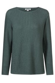 Baumwoll-Pullover in gedämpftem Grün mit strukturierter Front und glatten Ärmeln, Rundhalsausschnitt, lange Ärmel, gerade Passform, Feinstrickstruktur, Größe 36/38 vom Hersteller DW-Shop