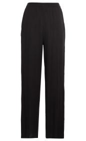 Schwarze Viskose-Hose mit geradem Schnitt, elastischem Bund und ohne sichtbare Taschen, legere Passform, glatter Stoff, knöchellang