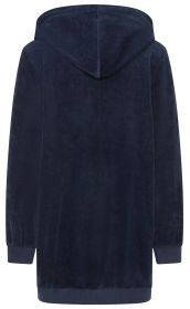 Dunkelblaue Kapuzenjacke aus Samtstoff mit langen Ärmeln, gerippten Bündchen an Ärmeln und Bund, Rückansicht
