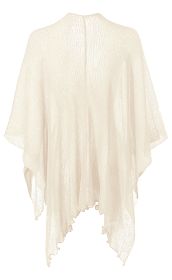 feine, cremeweiße Viskose-Stola mit lockerem Strickmuster, asymmetrischem Saum und leicht transparentem, weichem Stoff, großflächiger Umhangform, ideal als leichtes Überwurf-Accessoire