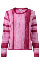 Baumwoll-Pullover mit langen Ärmeln, Rundhalsausschnitt, in Pink- und Rottönen mit vertikalen und horizontalen Streifenmustern, gerader Schnitt
