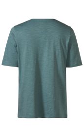 grünes Baumwoll-Shirt in Unifarben, Rückansicht, Kurzarm, leicht melierte Struktur, rundhalsausschnitt, schlichtes Design