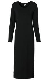 Schwarzes Viskose-Mix-Kleid mit langen Ärmeln, rundem Ausschnitt und knöchellangem, schmalem Schnitt