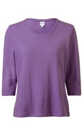 Baumwoll-Mix-Shirt in Violett mit 3/4-Ärmeln, Rundhalsausschnitt und feiner, strukturierter Waffeloptik, locker geschnitten