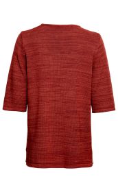 Baumwoll-Pullover in rostrot, Rückansicht, halblange Ärmel, feine Strickstruktur, Rundhalsausschnitt, gerade Passform, schlichtes Design