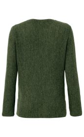 Dunkelgrüner Alpaka-Pullover mit langem Arm, feiner Struktur, gerade geschnitten, Rückansicht, ohne Muster, schlichter, eleganter Stil