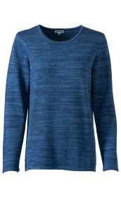 Blauer Baumwoll-Pullover mit langem Arm und Rundhalsausschnitt, melierte Struktur, gerade Passform, schlichte und bequeme Damenoberbekleidung