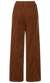 Braune Baumwoll-Hose mit weitem Bein, elastischem Bund und seitlichen Eingrifftaschen, aus weichem Cordstoff gefertigt