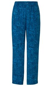 Viskose-Hose in Blau mit elastischem Bund, geradem Schnitt und abstraktem, organischem Muster in verschiedenen Blautönen, leicht fallender Stoff, locker sitzend