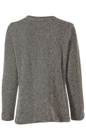 Baumwoll-Mix Pullover in Schwarz-Weiß mit feinem, strukturiertem Muster, langärmlig, gerade geschnitten, Rückansicht, Rundhalsausschnitt, locker fallend, ungefüttert, leichter Stoff