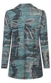 Rückansicht Viskose-Mix-Shirt mit langem Arm, abstraktem Muster in Blau-, Grau- und Beigetönen, leicht ausgestelltem Schnitt und Rundhalsausschnitt