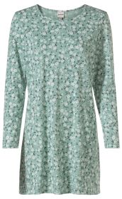 leichter Baumwoll-Shirt in Mintgrün mit weißem Blumenmuster, langärmlig, Rundhalsausschnitt, legerer Schnitt, Größe 36/38, modisch und bequem