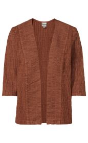 Baumwoll-Jacke in Rostbraun mit strukturierter Rautenprägung, offen geschnitten, 3/4-Arm, leichte und lockere Passform, ohne Verschluss, hoher Kragenbereich, Größe 38