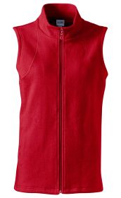 Rote Baumwoll-Fleece-Weste ohne Ärmel mit durchgehendem Reißverschluss und Stehkragen, sportlicher Schnitt, sichtbare Nähte, angenehm weiches Material, für Damen und Herren geeignet