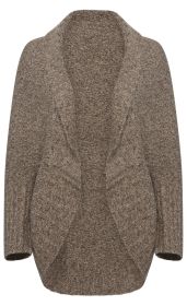 brauner grob gestrickter Cardigan mit Schalkragen und offenem Schnitt, mittellang, mit gerippten Ärmeln und Saum, weiche warme Strickjacke, unisex-Design