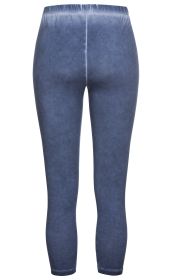Dunkelblaue Baumwoll-Mix-Leggings mit elastischem Bund, 7/8-Länge, leichte Waschung, aus weichem, dehnbarem Material, Rückansicht ohne Taschen oder Verzierungen.