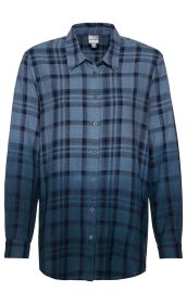 Baumwoll-Bluse mit blauem, kariertem Muster, langärmlig, Knopfleiste vorne, Hemdblusenkragen, leicht tailliert, Größe 38, warm und weich, ideal für Herbst und Winter.