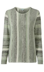 Baumwoll-Pullover mit langen Ärmeln, Rundausschnitt, gestrickt in verschiedenen Grautönen und Musterstreifen, lockere Passform, strukturierte Oberfläche