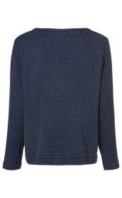 Baumwoll-Jacke, Rückansicht, dunkelblau mit feinem Karomuster, langer Ärmel, gerader Schnitt, leichter Stoff, ohne sichtbare Verschlüsse oder Applikationen, lässiger Stil