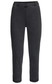 Baumwoll-Mix-Hose in dunklem Grau, eng geschnitten, elastischer Bund, ohne Taschen, einfache Nahtverarbeitung entlang der Beine, gerade Beinabschlüsse